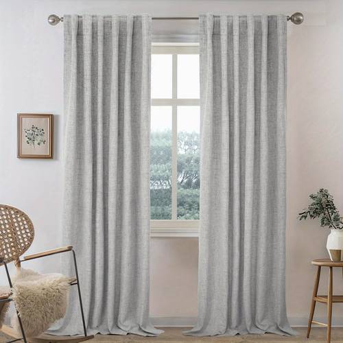 2 panels 100 blackout linen curtains for bedroom farmhouse thermal insulated rod pocket back tab ring clips blocking for living room nursery