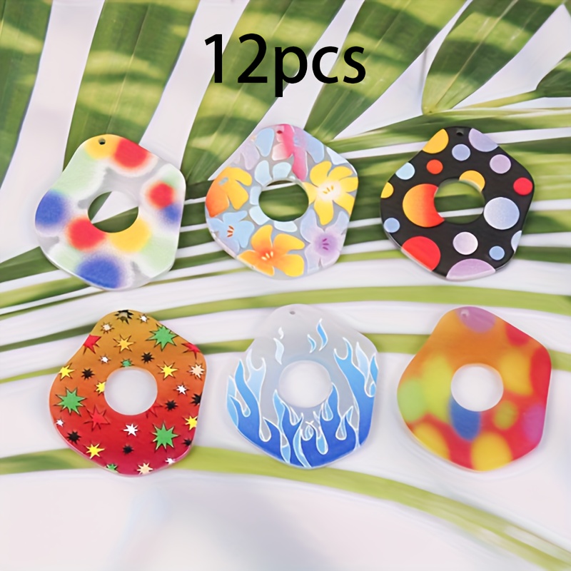 TEMU 12pcs/ Acrylique Imprimé Irrégulier Pendentifs d'Oreille Pendentifs et Breloques de Bijoux Faits à . Design Créatif, Ajouts Durables, Composants