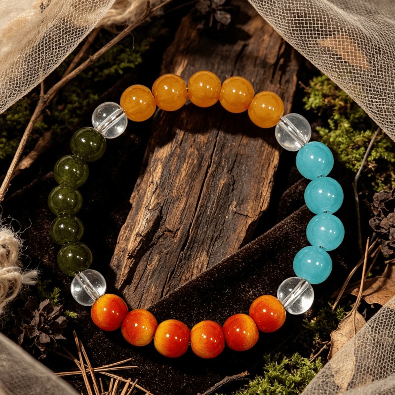 Colorful Multi-Color Spliced Round Bead Stretch Bracelet