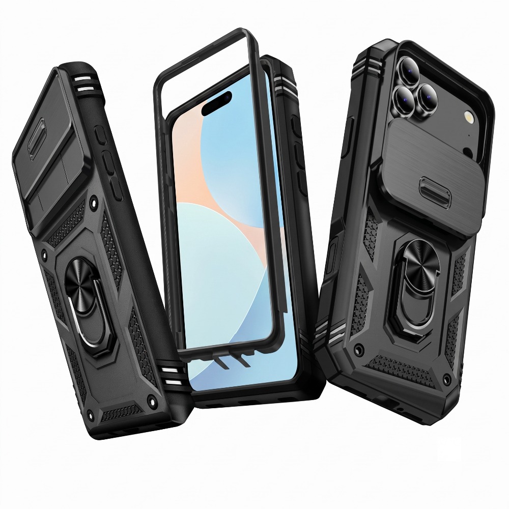 TEMU Phone Case - Case For Iphone 18 Pro Max 5g 2026 Full Body Rugged Protective Slide Camera Stand Protection Ring For Finger Ring Stand Lens