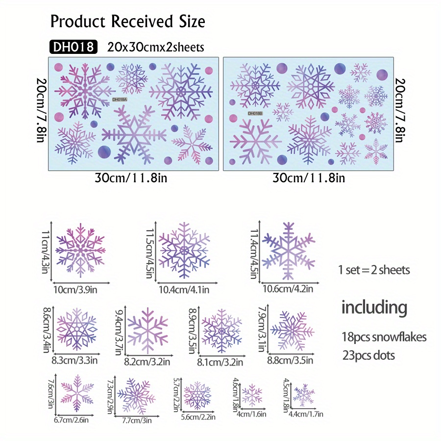 TEMU Set Of 2 Gradient Purple-pink-blue Snowflake Decorative Stickers, Featuring 'multi-shaped Snowflakes + Dots' Wall Decals, Perfect For A Romantic