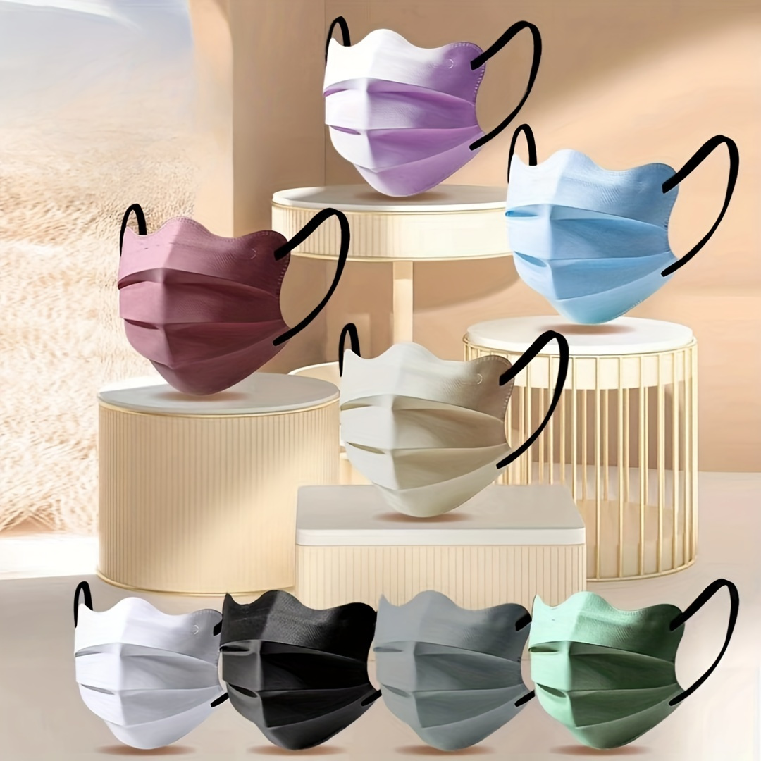 10pcs morandi series disposable adult face masks v shaped   design pastel colors pink purple blue white beige black grey     3 fluid resistant individually wrapped for sensitive beige daily