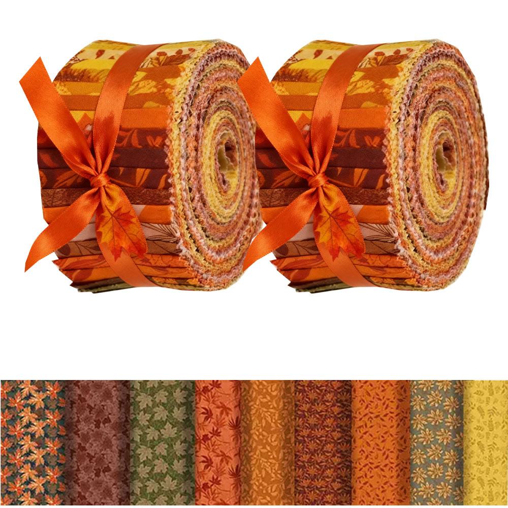 TEMU A Set Of 40pcs Of Autumn Maple Leaf And Printed Fabric Strips Measuring 6.5 By 50 Cm (2.55 By 19.7 Inches), Ideal For Professional Sewing,