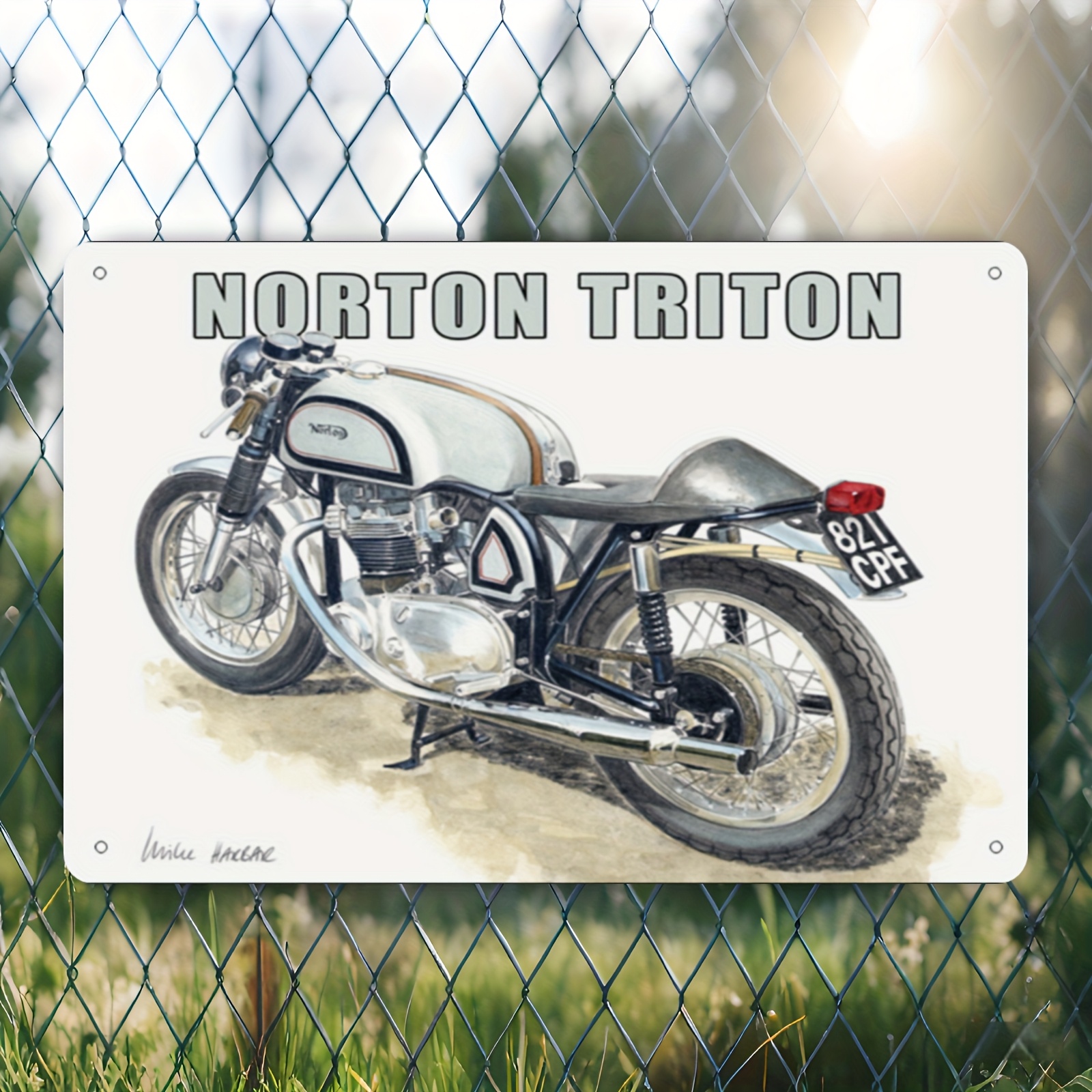TEMU 2d Flat, 1pc Triton 1957 Vintage Motorcycle Metal Wall Sign - Motorbike Logo & Branding, Durable Iron Plaque 7.625"x11.875" Suitable For, For
