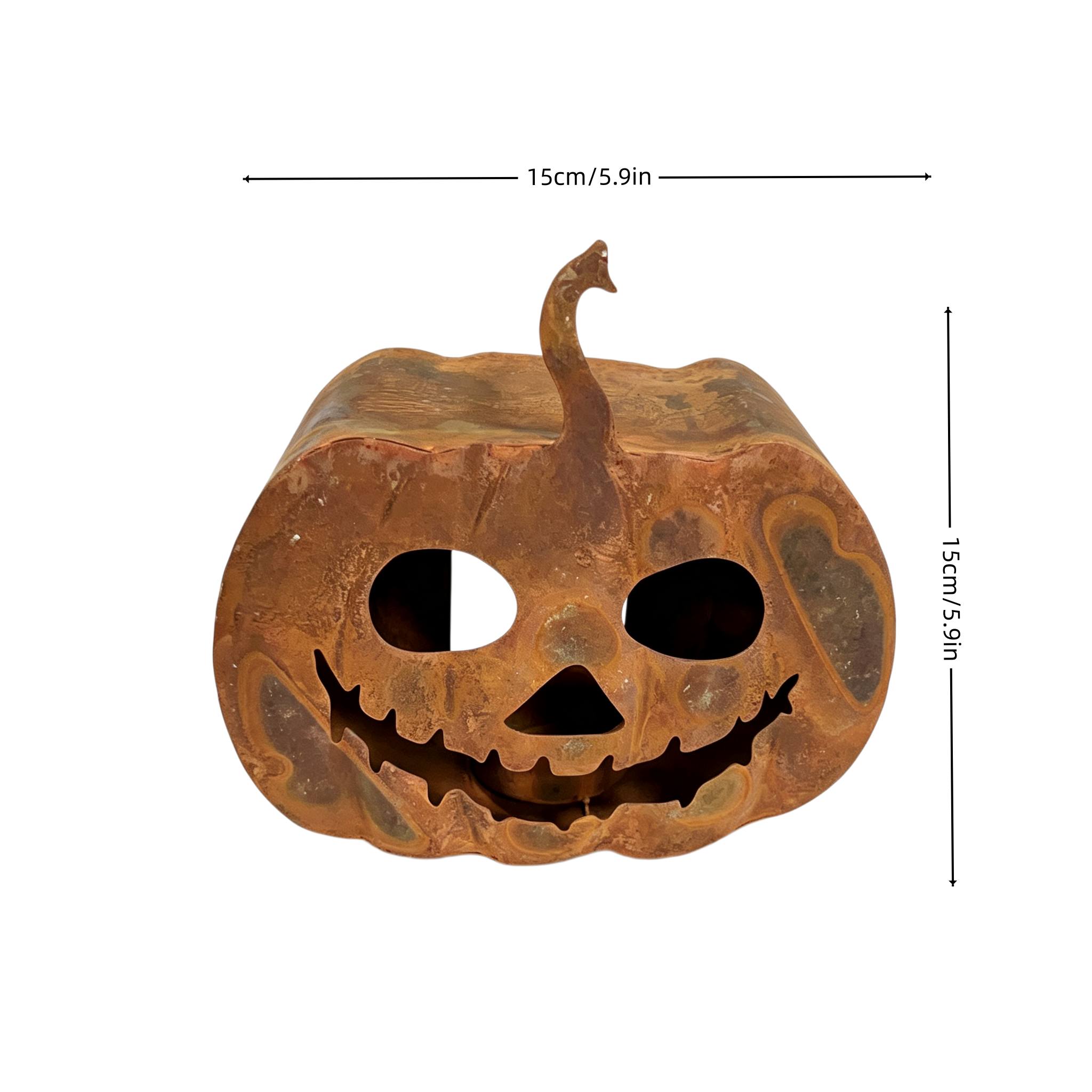 TEMU Portacandela a zucca forgiatura 1 pz per Halloween, portacandela a zucca traforato in metallo arrugginito vintage, ornamento decorativo per le