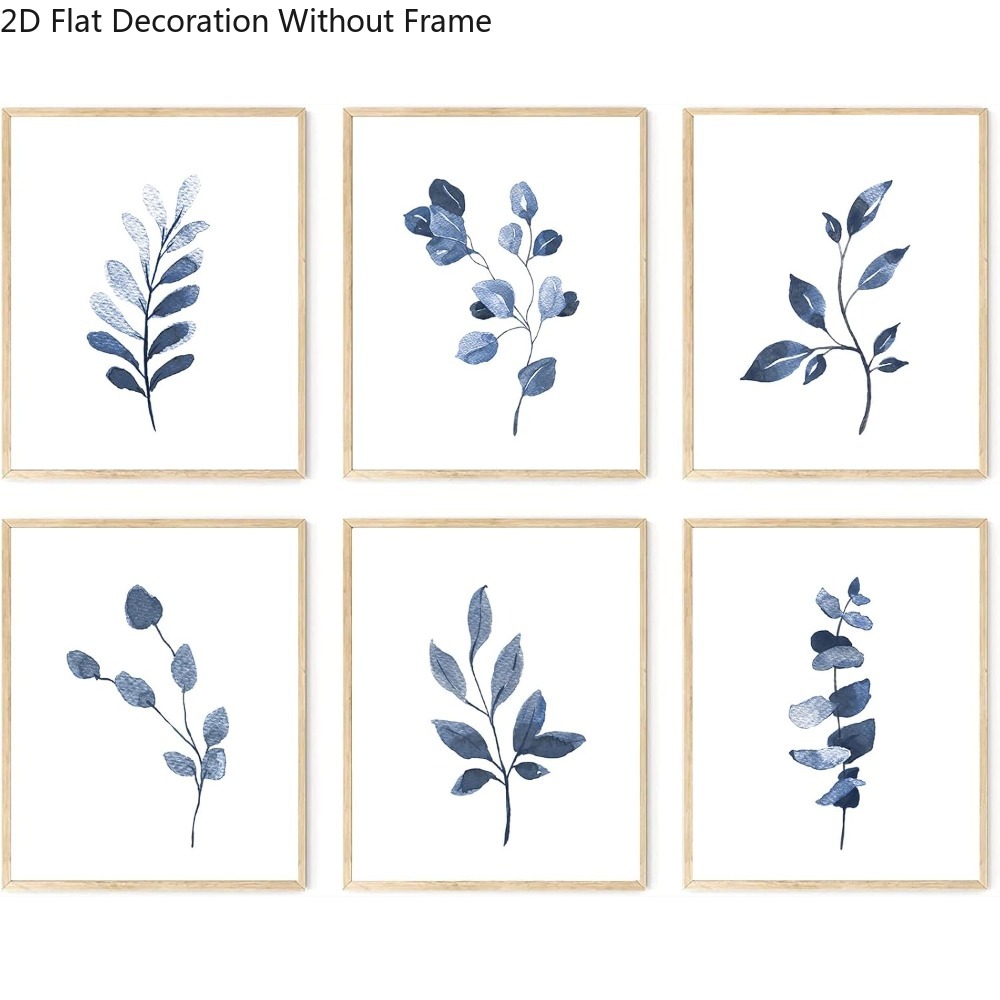 TEMU 2d Flat, Set Of 6 Navy Minimalist Abstract Botanical Wall Art Prints - Boho Suitable For Bathroom, Living Room Decor, Watercolor Leaf Paintings,