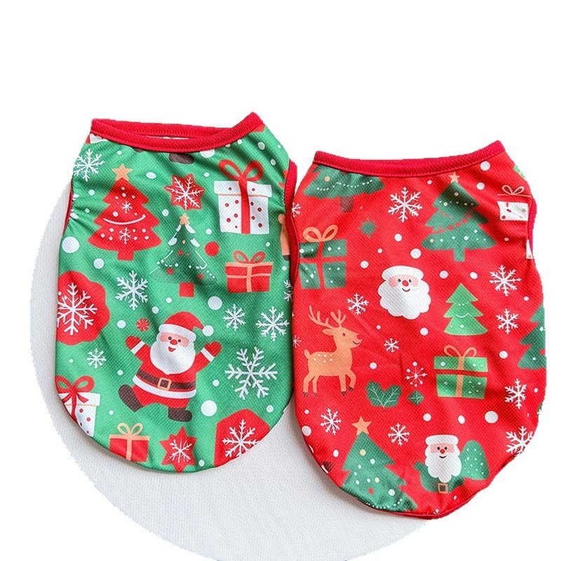 TEMU 2pcs Pet Clothing, Christmas Stretch Vest T-shirt, Santa Reindeer Print Sleeveless Dog Shirt, Small To Medium Dogs Like Teddy And Panda, Holiday