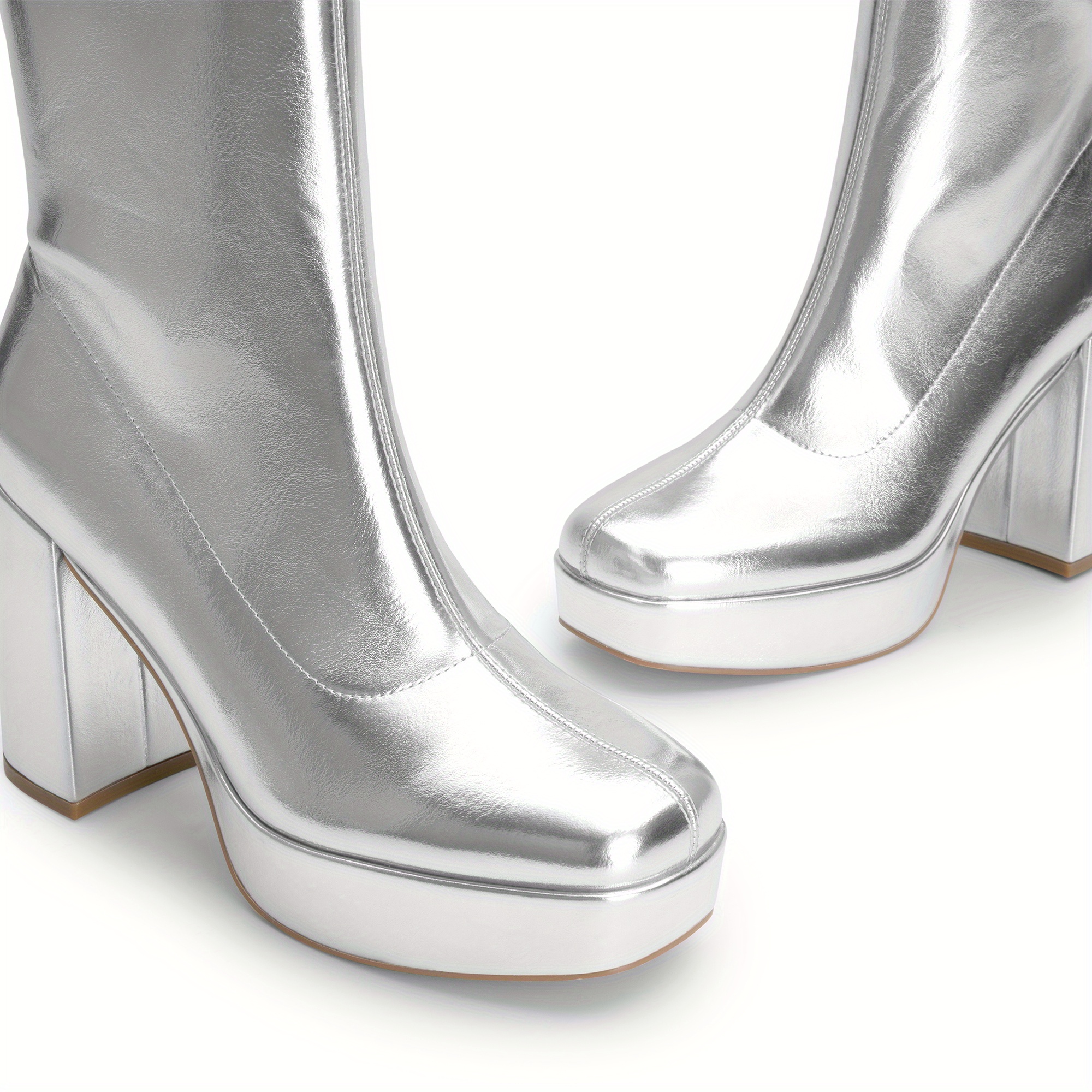 Calf Boots Platform White Patent Leather Gogo Boots Sweet Talker