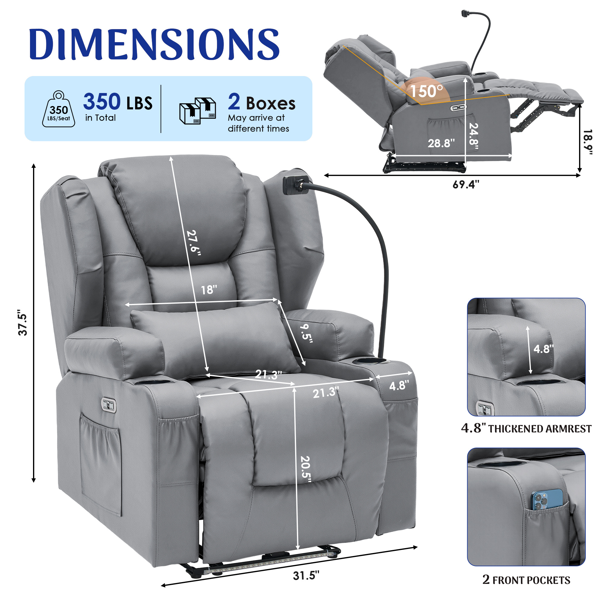 Power Recliner Sofa up to 4 Seat with Dual Consoles, 7 Color LED... product image 12