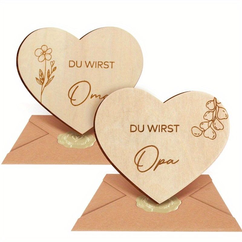 Image of 2pcs Heart Wooden Discs, Pregnancy Announcement Grandma And Grandpa, Surprise Envelopes For Pregnancy Announcement