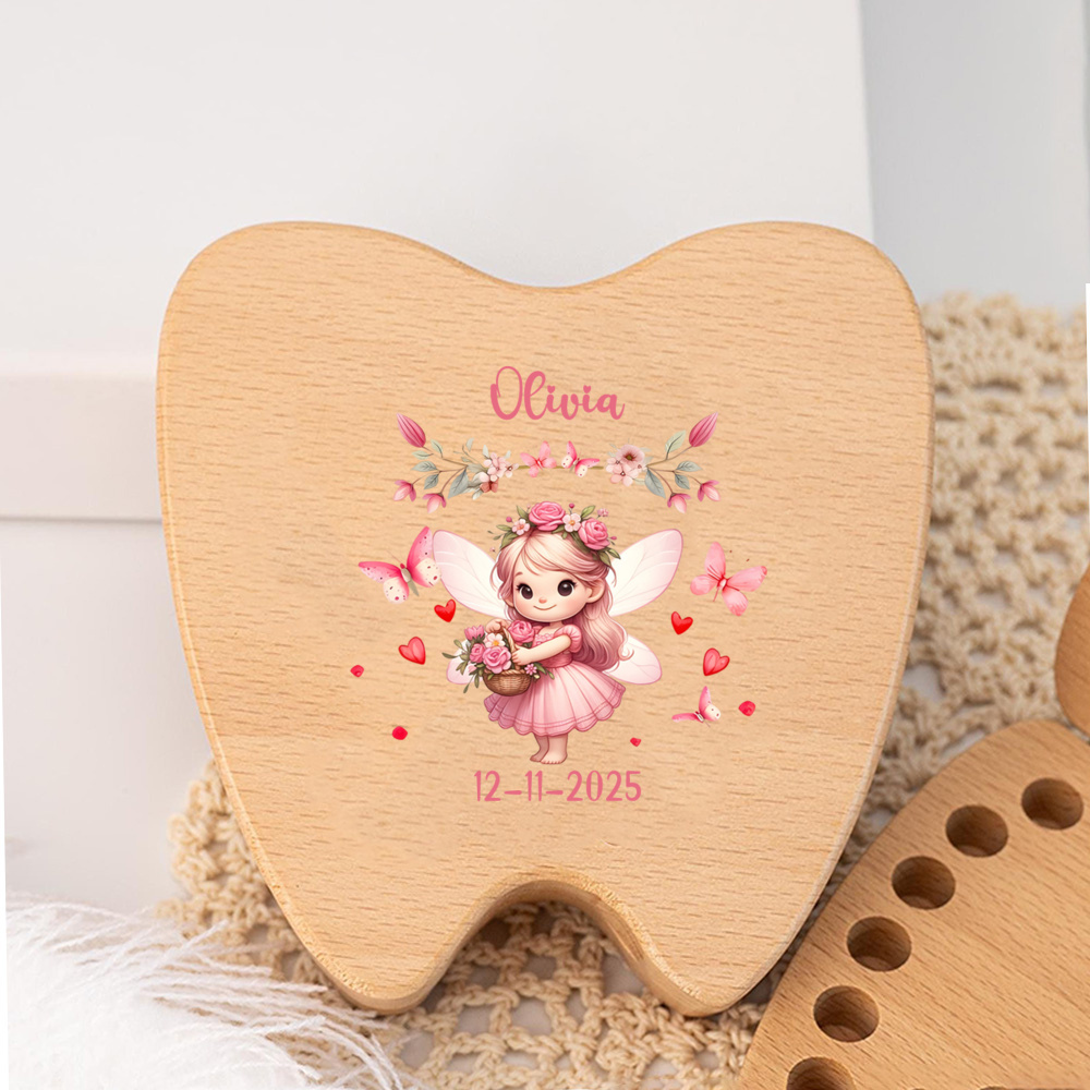 TEMU Scatola Personalizzata per il Sagno del Dente - Personalizzati - Portadenti in Legno di con Motivi di Fate ed Elfi - Scatola Portaoggetti per i