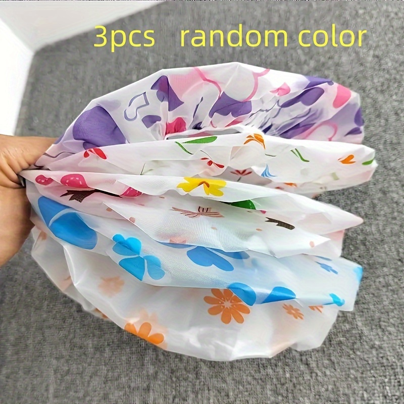 3 Pack Random Color Adjustable Women's Shower Cap - Reusable & Durable Pvc Hair Cap For Shower, Makeup & Hotel Use - 100% Pvc Material