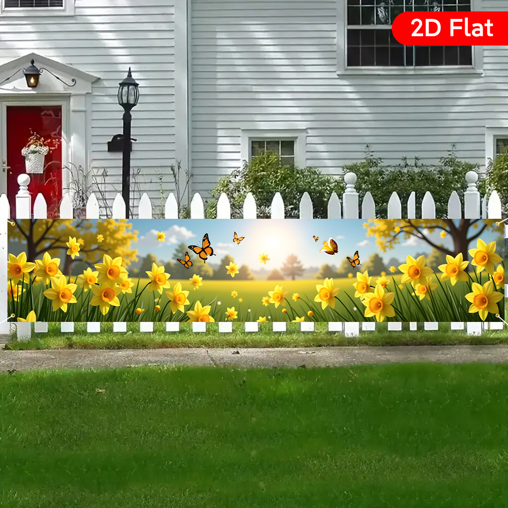 TEMU 2d Flat, 2d Flat Banners 1pc, And Butterflies Bloom, Beautiful Large Yard Banner, Birthday Party Anniversary Celebration, Promotional Slogan