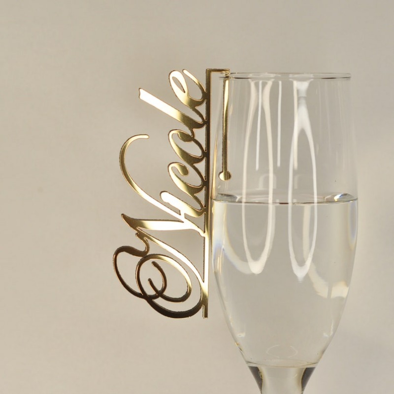 TEMU Personalized Acrylic Name Tags, Shimmering Golden Mirrored Acrylic , Decorative Name Tags For Wine Glasses, Custom Font Glass Decor,