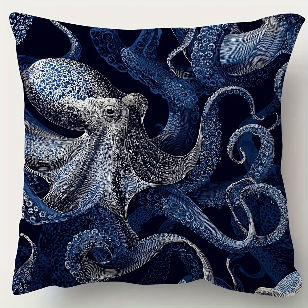 TEMU 1pc Navy Tentacle Pillowcase, Soft And Comfortable Polyester Short Plush Fabric, Single-sided Print, Pillow Insert Not Included, 17.7*17.7