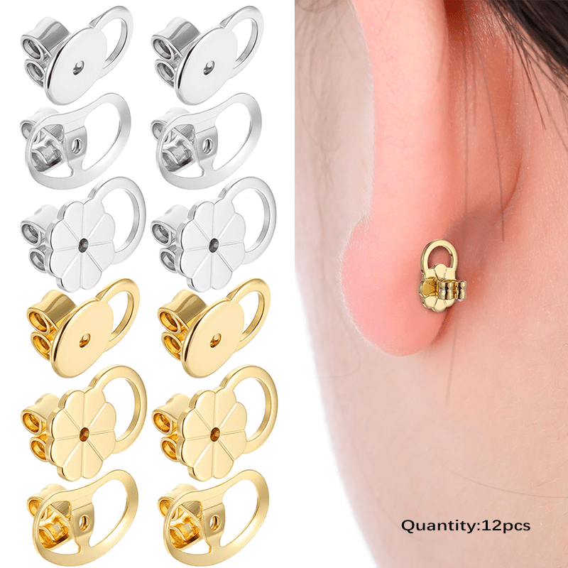 Image of Earring Lifters Backs, 6/12pcs Earring Backs For Ears Locking Earring Backs Replacements For Studs Large Earring Backings Tight Earring Lifter For Heavy Earrings