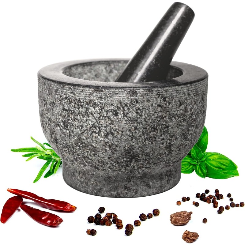 TEMU Hicoup Kitchen Tools Granite Mortar And Pestle - Natural , Non-porous, Suitable For Grinding Spices, Peppers, Dishwasher Safe Mortar And Pestle