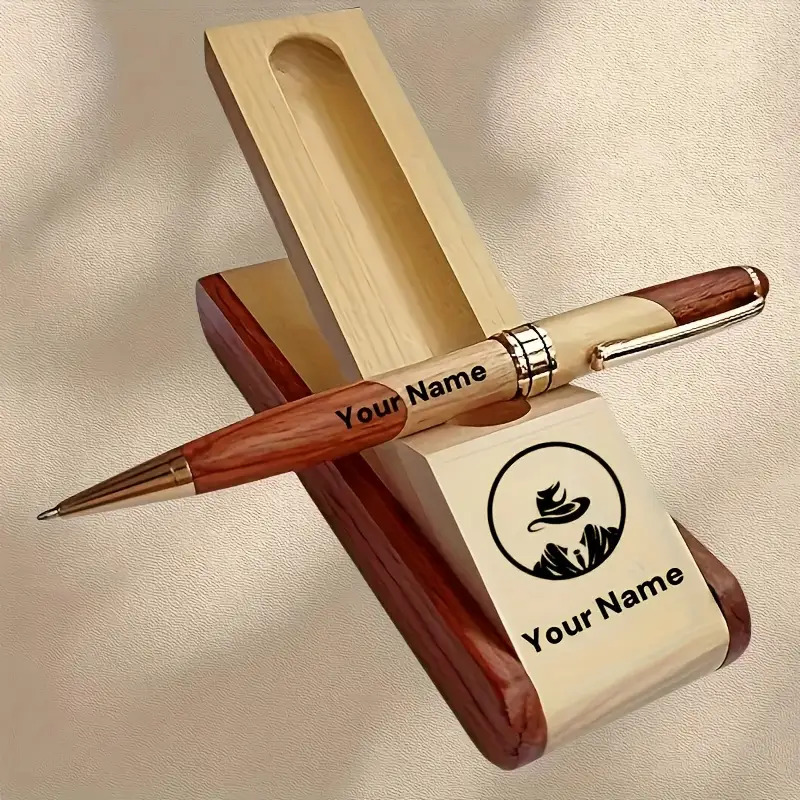 Image of Personalized Luxury Wooden Ballpoint Pen Gift Box, High-end Unisex Designer Wooden Pen Holder Business Pen Case, Gift For Father, Husband, Boyfriend