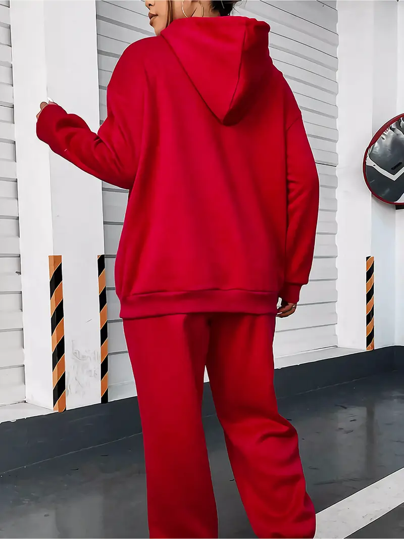 women's cozy red hoodie jogger set casual long sleeve Temu Pakistan