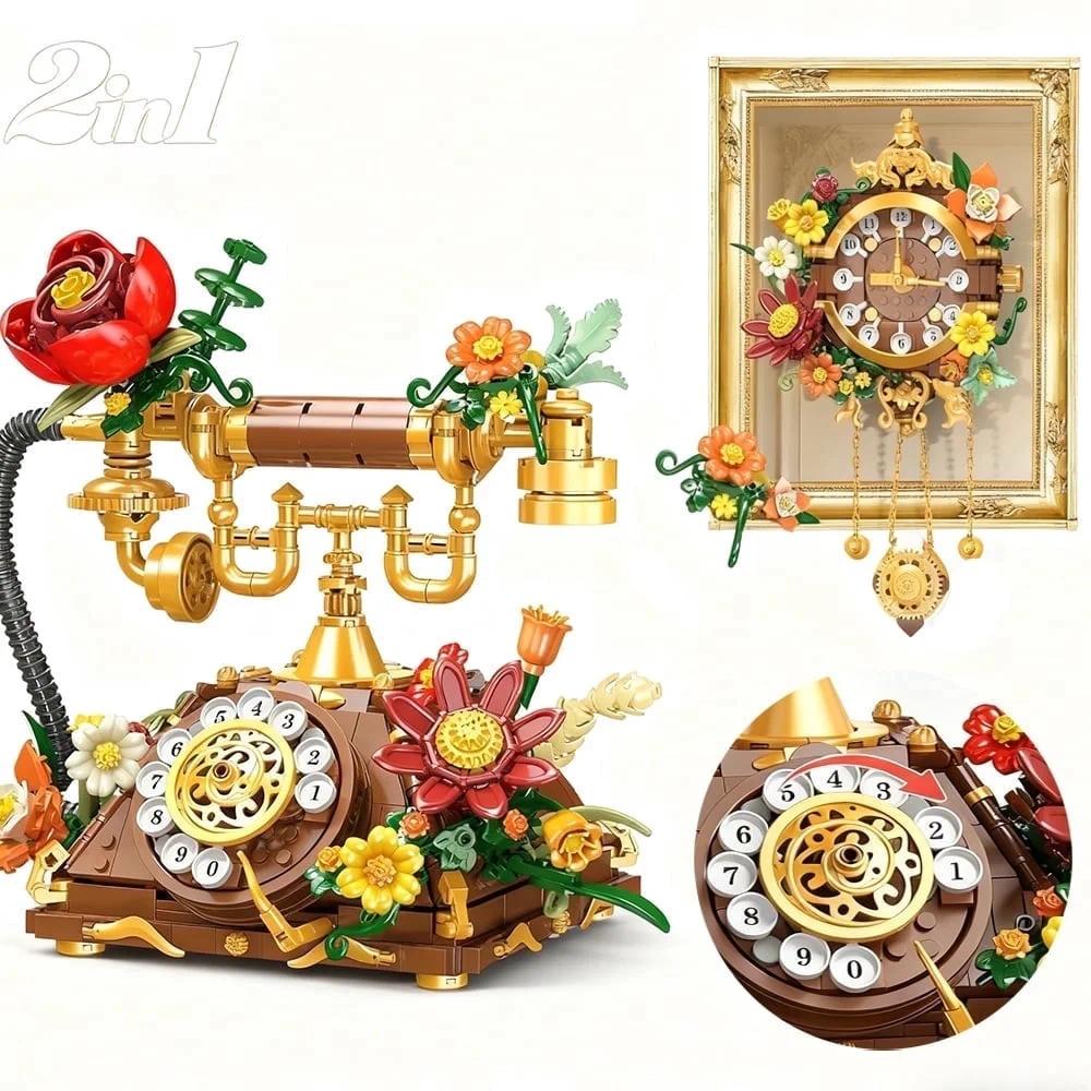 TEMU Ensemble de de Construction pour Téléphone et Horloge Murale, Décoration Mécanique Florale Vintage, Modèle de Présentation et , Cadeau