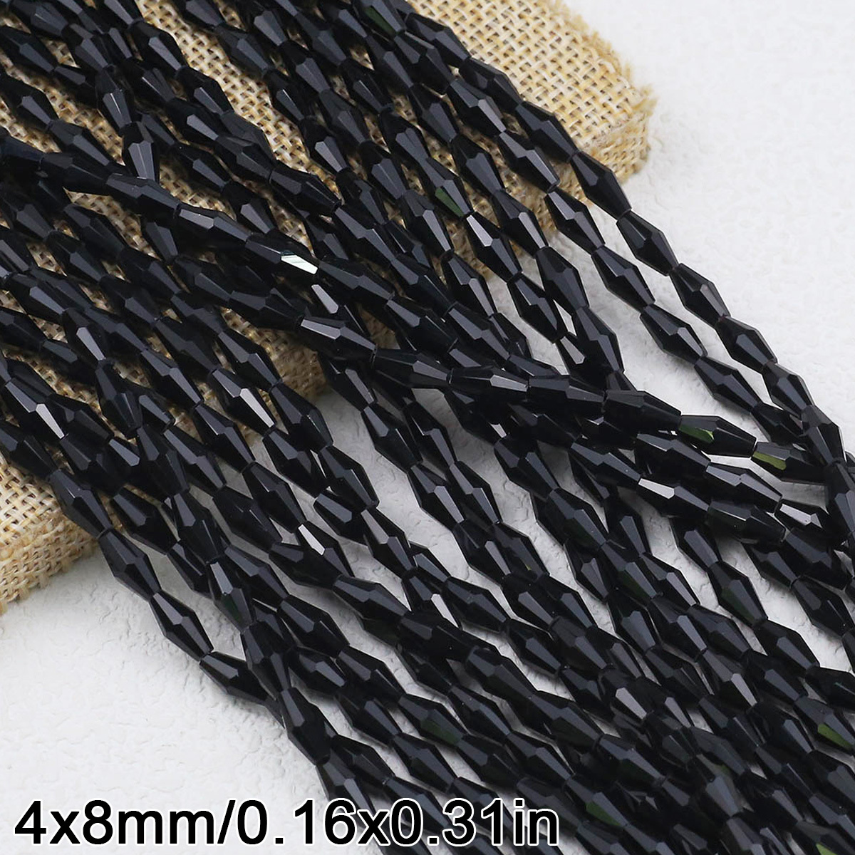 TEMU 200pcs Perles de Verre Noires Double Conique Longue Pointe 3 X 6/4 X 8Mm, Perles et Assortiments de Perles, Convient pour Bracelets, , Bijoux de