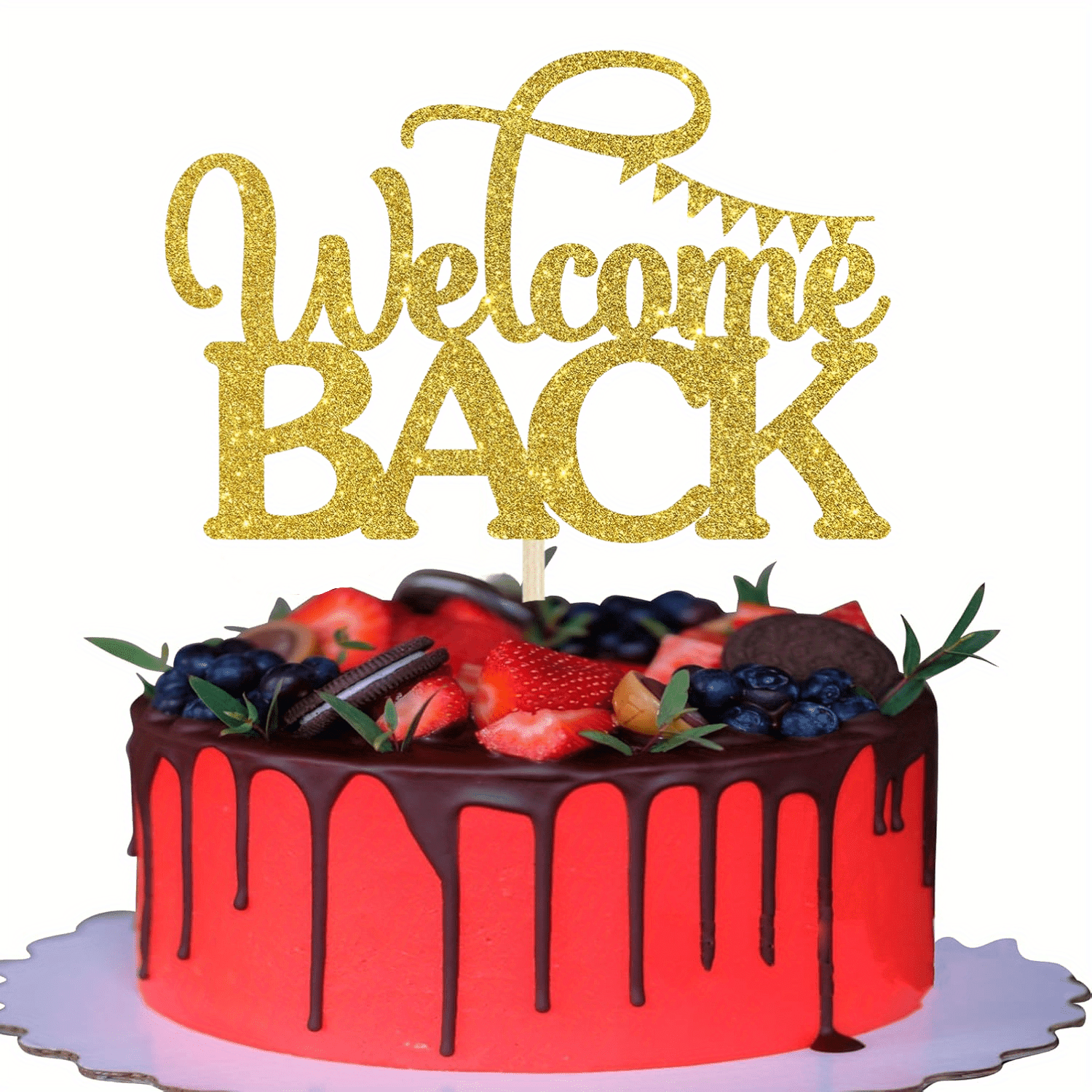 1 Stck Bambus-Welcome-Back-Kuchen-Topper, Goldglitzer, Keine Elektrizitt  Bentigt, Federlos, Fr * Zurck Zur Schule, Pensionierung, Neues *  *warming, Klassenzimmerparty-Dekorationen