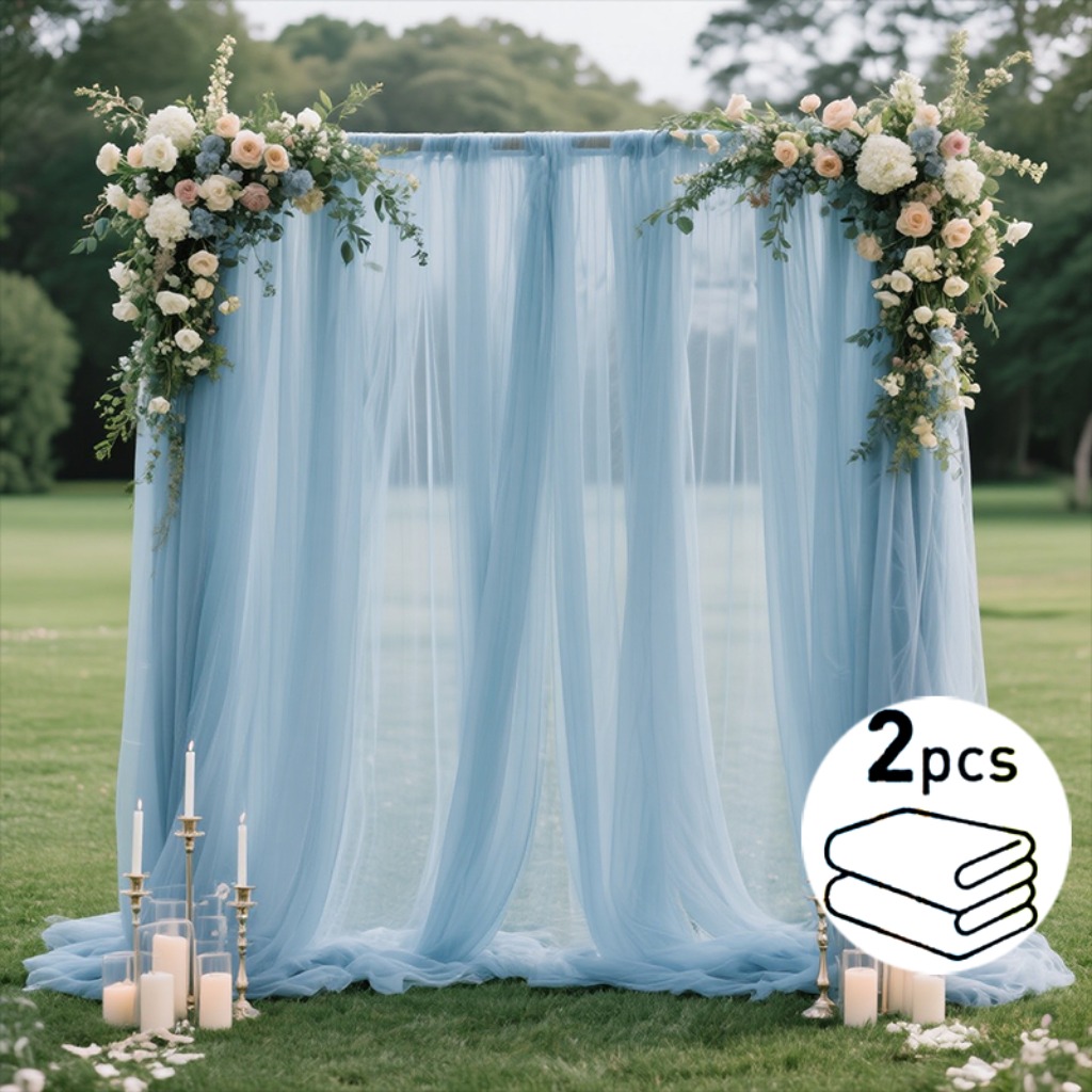 TEMU Lot de 2 nouveaux rideaux en tulle de gaze bleu brumeux pour des - Décoration de fond pour fête de mariage - Rideaux en tulle de gaze de , très