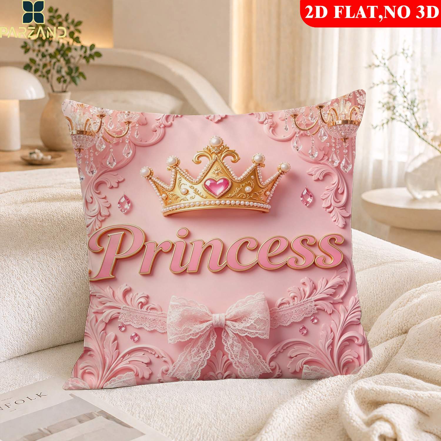TEMU 2d Flat 1pc Pillowcase Princess Crown Print Pillowcase Family Pattern, Pillowcase For Sofa, Bedroom, And Study, Comfortable And Soft Pillowcase,