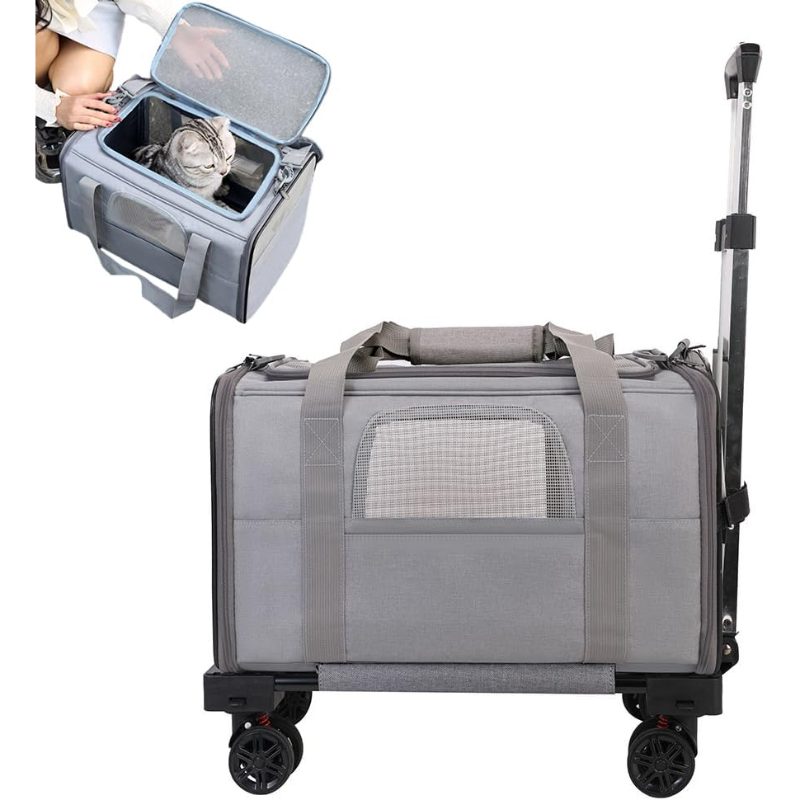 Rolling Soft-Sided Travel Bag with Wheels And Handle, Collapsible Design for Easy Storage, 360 Smooth Rolling Wheels, Adjustable Telescopic Handle, Soft Cozy Interior for Pets