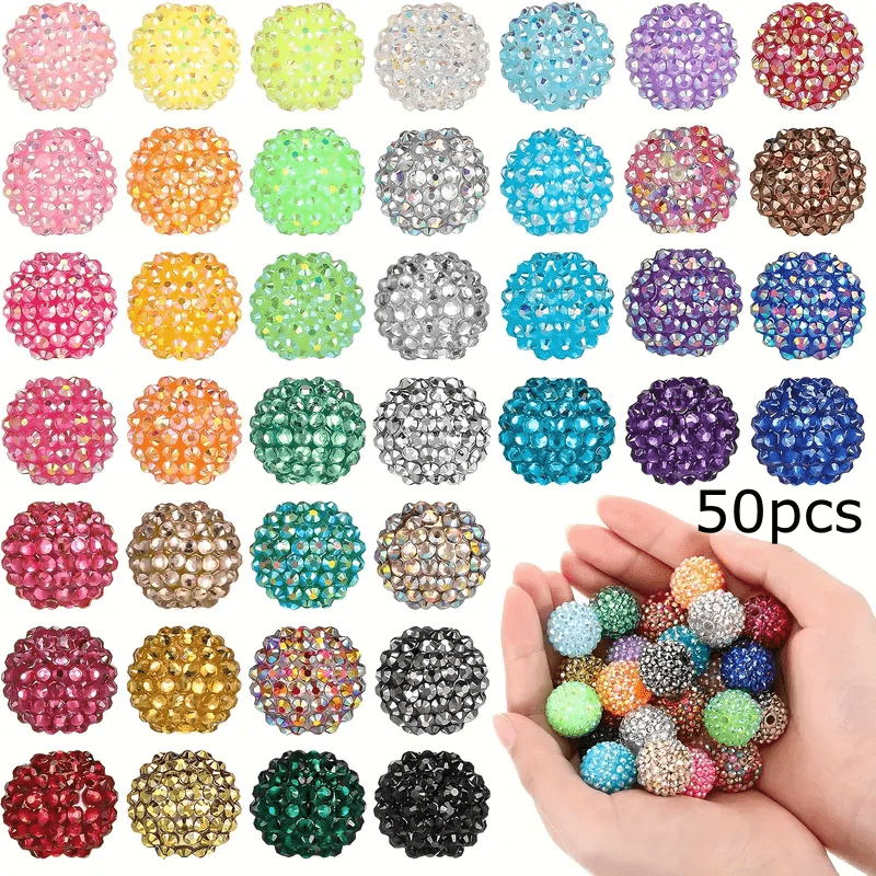E-shop 30/50 Stk. Strassperlen 16mm runde Discokugel-Perlen, große Perlen-Anhänger im Großhandel für Weihnachten, DIY-Stifte, Schmuckherstellung,