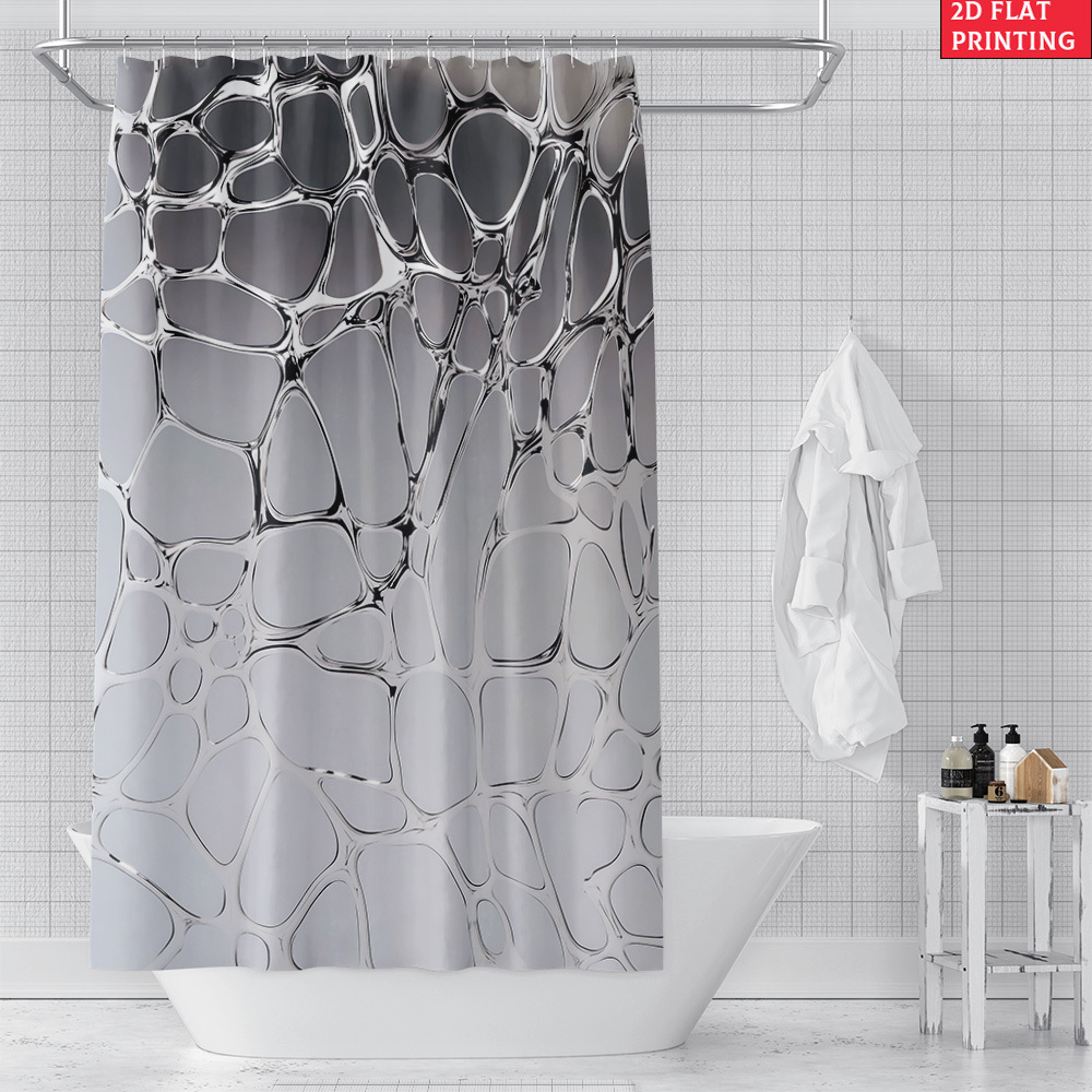 4pcs Silver Textured Pattern Shower Curtain Set with Bath Rug