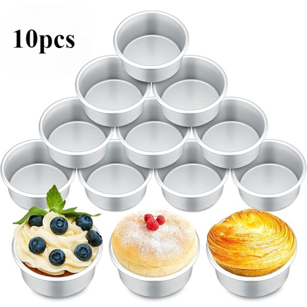 

10-Pack 4-Inch Round Aluminium Cake Pans, Moulages de Safes pour la Cuisson, Parfaits pour les Fournitures de Cuisson de Mariage et de Maison