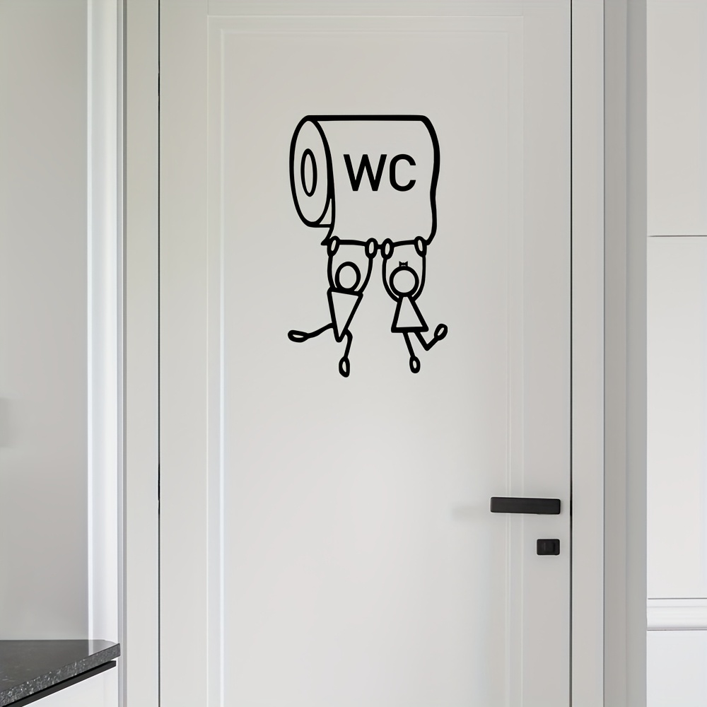 1pc Cute Wind Sketch Door Decoration Sticker Fresh Style Bathroom Space Dressing Good Item Sign Style Bathroom Scene Arrangement Single Product Cute Sign Element Home Toilet Door Sticker