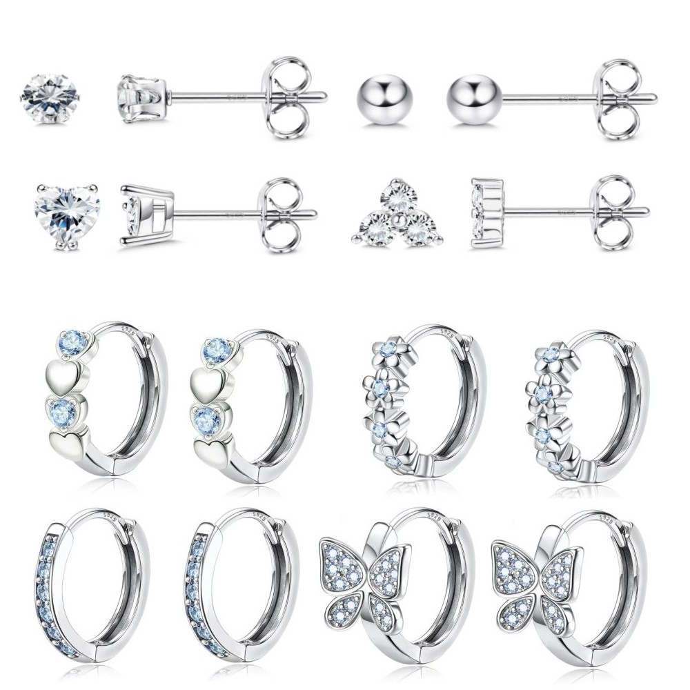 Image of 8 Pairs Small Hoop Earrings For Post Huggie Hoop Earrings For Women Cute Cubic Synthetic Zirconia Cartilage Earrings For Sensitive Ears