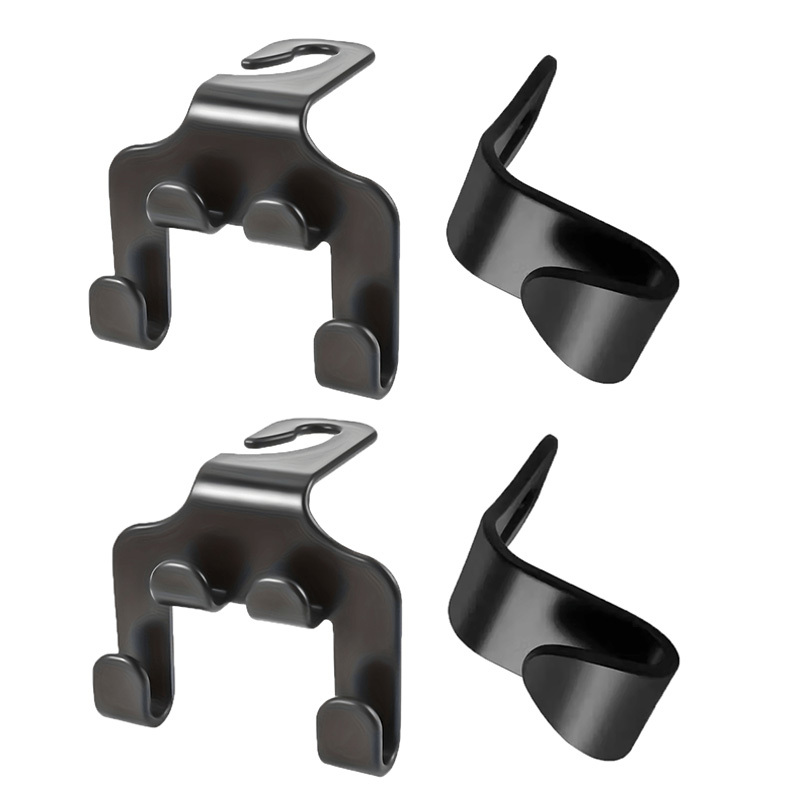 Image of 4pcs Of 2-in-1 Multifunctional Hooks, Suitable For Car Seat Hooks, Rear Seat Phone Holders, Durable Wallet Hook Stands, Universal Bag Hooks, In Black