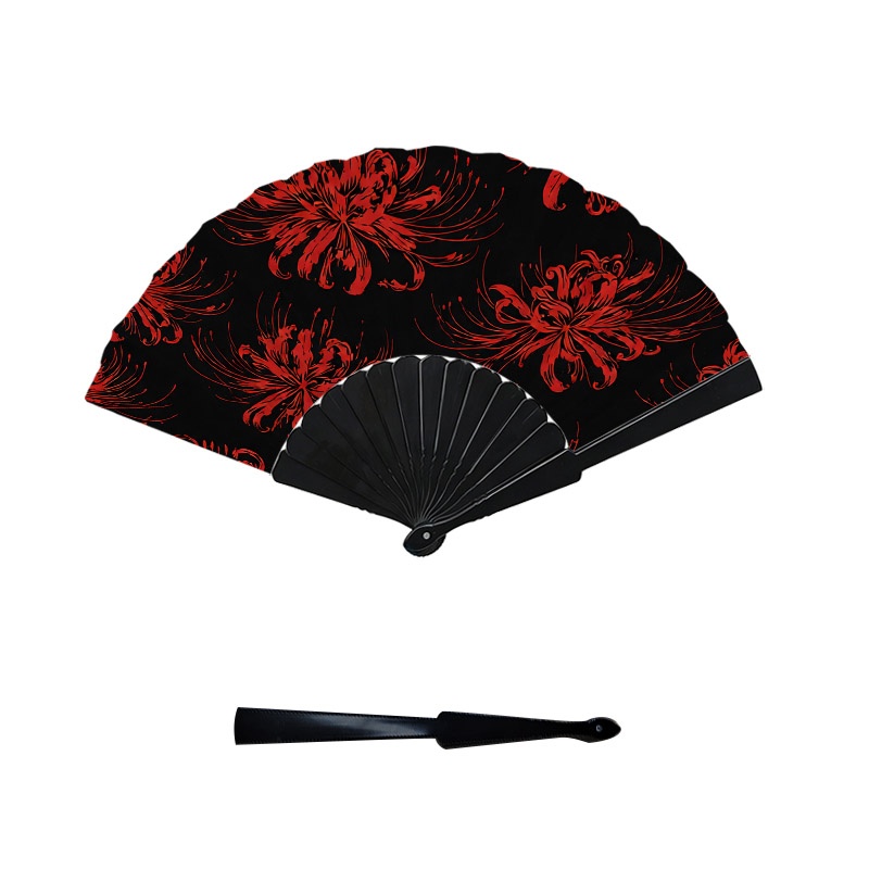 TEMU 1pc Red Spider Lily Print Handheld Folding Fan - Portable Collapsible Plastic Cooling Fan Suitable For Fashion, Outdoor Parties, Themed Events,