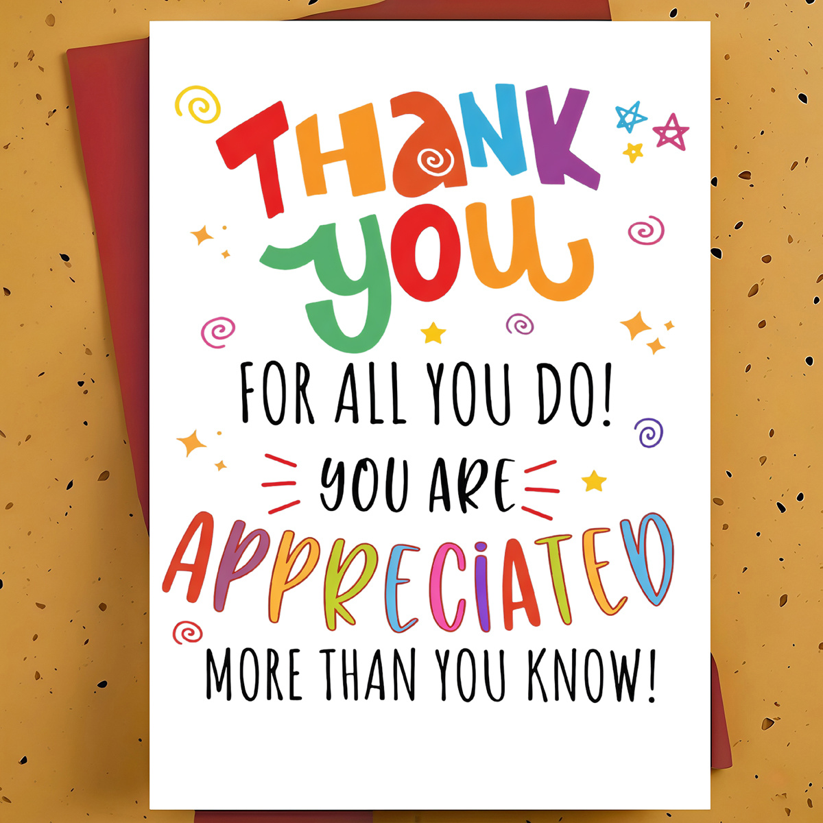 TEMU 1 Thank-you Card For Colleagues, , Or – Featuring A Vibrant, Decorative Hand-drawn Font Design, With A Gratitude Message And An Envelope