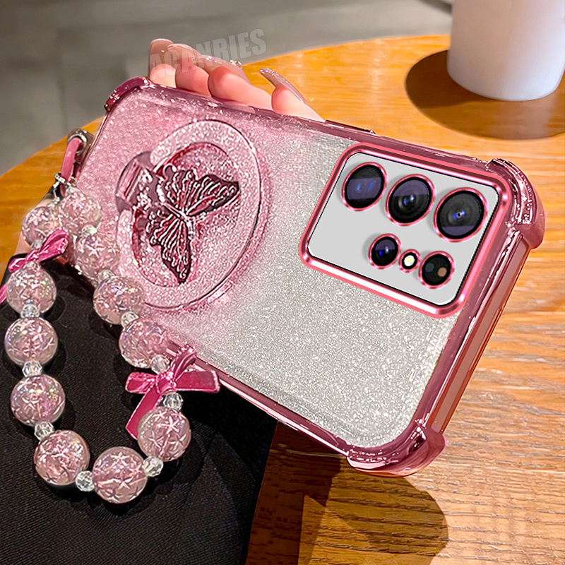 TEMU para teléfono: S25Ultra Lujo con Soporte Plegable de , Cordón de Cuentas, Correa de Muñeca y Cadena, y con Baño Degradado para for Galaxy S25