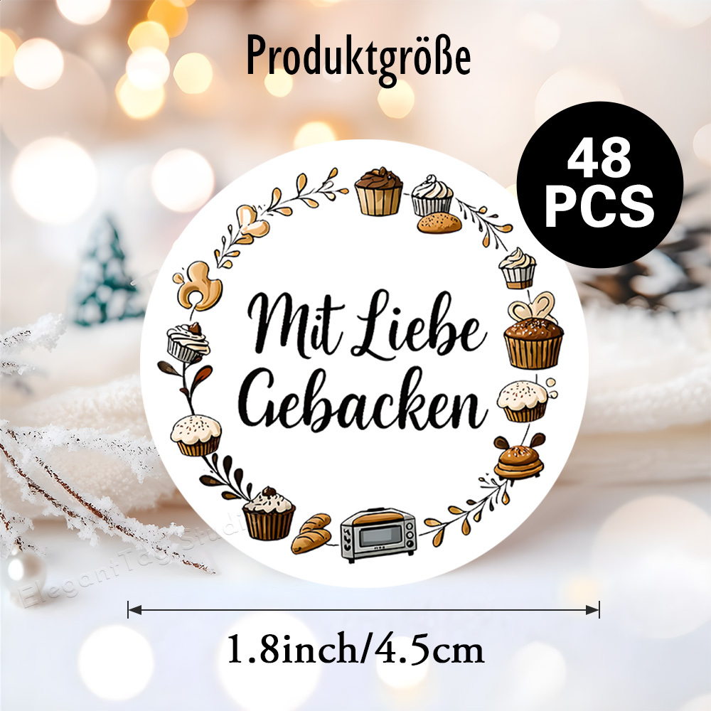 Image of 48pcs Sticker Set With Pastry Wreath, "" Theme, Conveys A And Loving Mood, Perfect For Gift Wrapping, Gift Bags, Gift Boxes, , And More