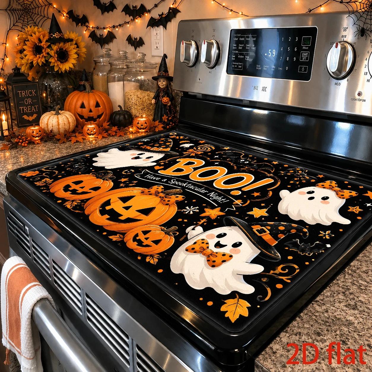 TEMU 2d Flat, Halloween Pumpkin Themed Stove Protective Mat, Spooky Fun Decorative Stove Top Cover Board, Scratch Resistant Waterproof Durable Stove