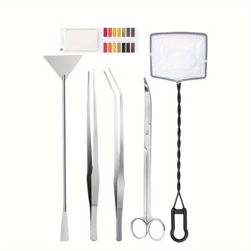 TEMU [anti-corrosion] 6 Pack Aquarium Tools Kit - With 1*random Color Storage Bag, 6in 1 A Aquatic Plant Aquascaping Tool Stainless Steel Tweezers