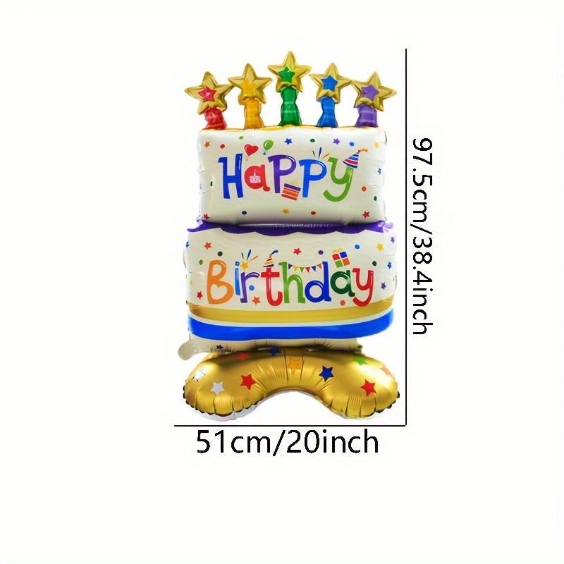 1pc Of 38-inch Standing Birthday Cake-shaped Balloon, Perfect For Decorating Birthday Parties, Gifts For Gatherings, And Indoor Or Outdoor Room Decorations