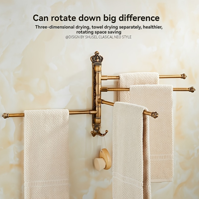 easy-install 4-arm aluminum towel bar - rotating, no-drill wall mount for storage - verktyg & hemförbättring - Temu