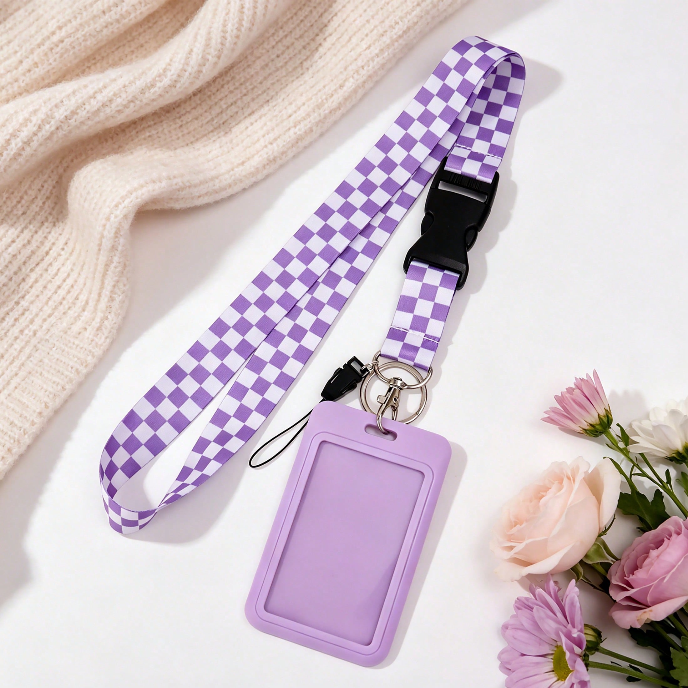 TEMU Yiflin Vintage Plaid Teacher Lanyard With Id Holder, Featuring A Secure Quick-release Buckle. Suitable For Bus Cards, Keys, Mobile Phones, And