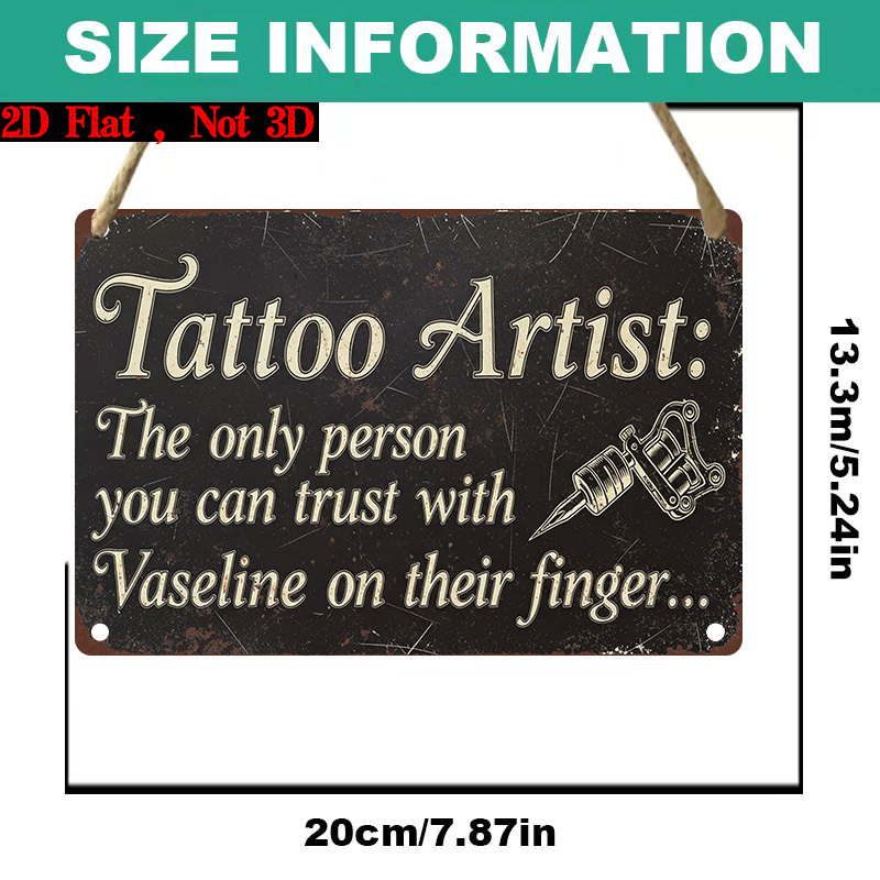 TEMU 2d Flat, 2d Flat - Vise Oil Painting Tattoo Artist Sign | Fun Tattoo Quotes Wall Art Decor, Suitable For Studio Or Home, Wood, Vintage Style,