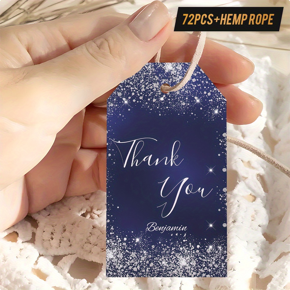 TEMU /72pcs Pcs Ized Thank You Gift Tags Suitable For - Custom Names, Dates & Text With Sparkling Elements & Elegant Calligraphy On Dark Blue - Paper