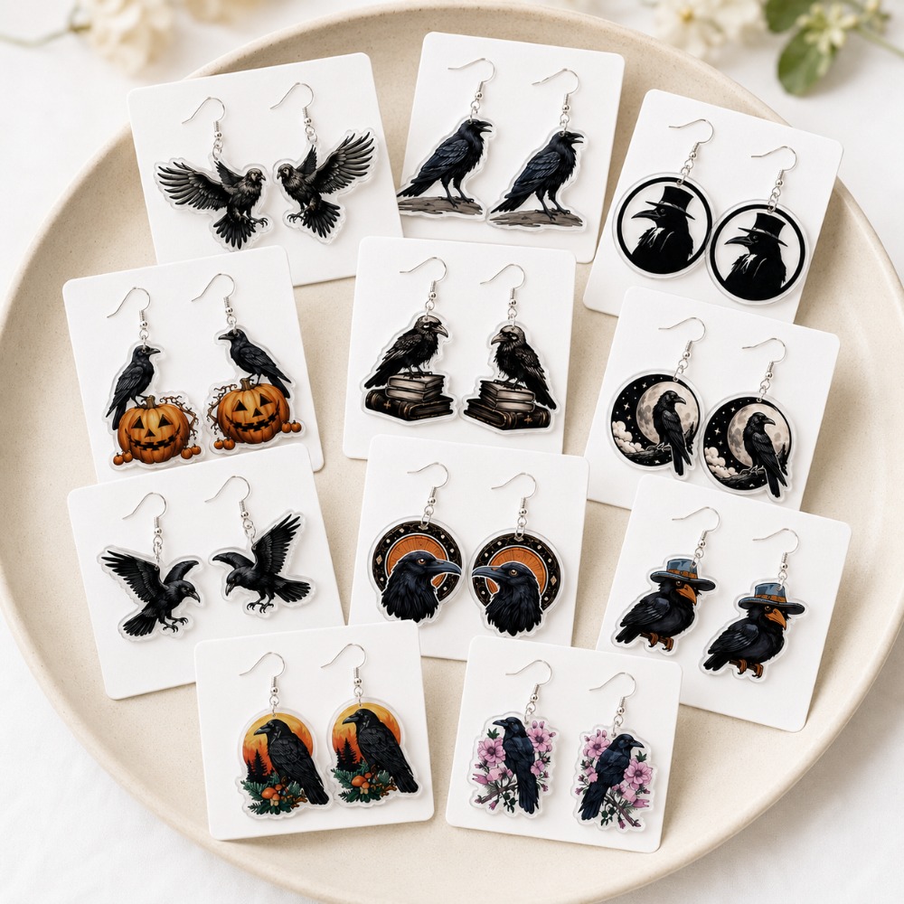 TEMU 22pcs Fashionable And Trendy Women's Halloween "" Ornament Set, Earring Jewelry Decoration Set, Featuring Crow, Floral Carving, And Pumpkin