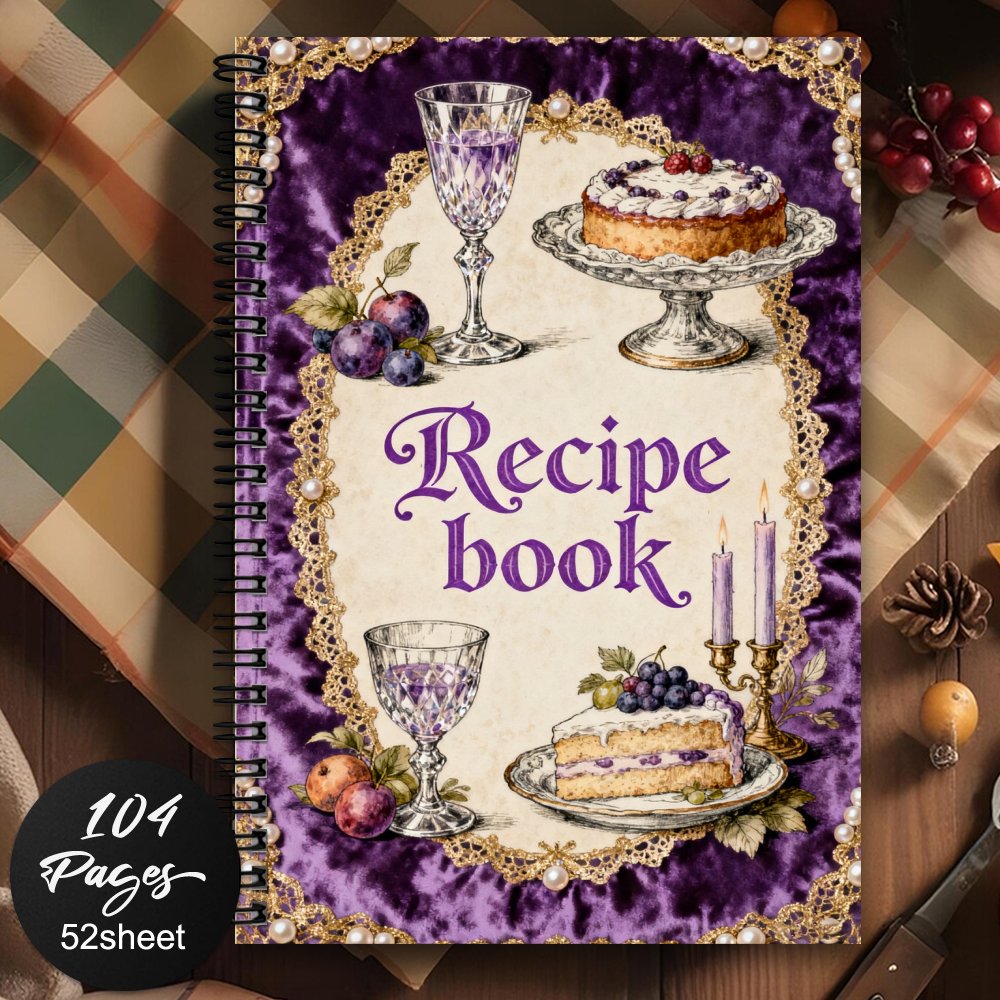 TEMU 1pc Vintage Recipe Journal Spiral Notebook - Elegant Floral Embossed Cover With Pearl Accents, Handwritten Cookbook For , Gift For Food Lovers,