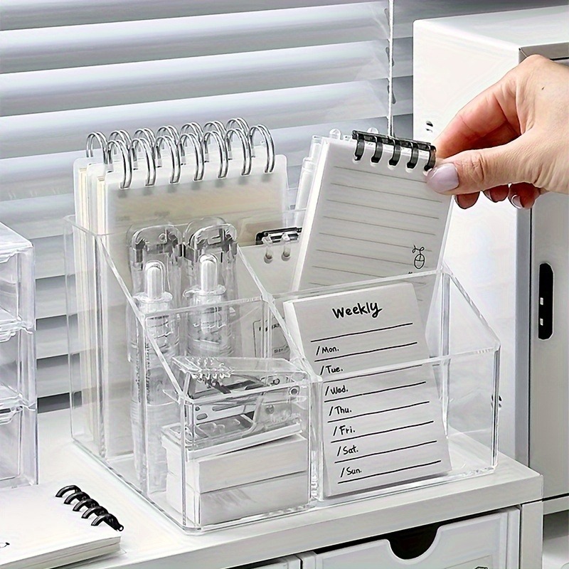 Transparent Five-Compartment Pencil Holder for Desk