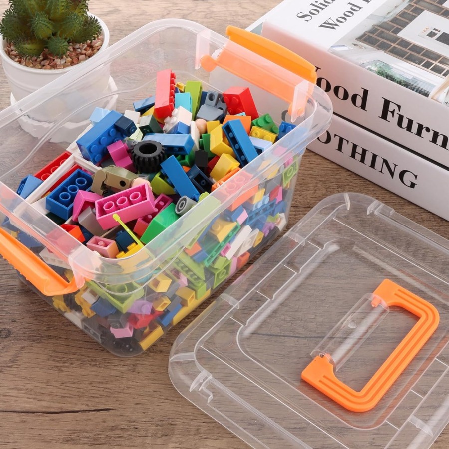 12pcs Clear Plastic Storage Boxes with Lids and Handles